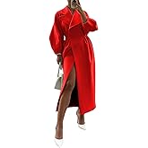 XSTH 2025 Women Wool Coat Double Breasted Lapel Pea Coats Ankle Length Solid Color Overcoat Lantern Sleeve Long Trench Coat