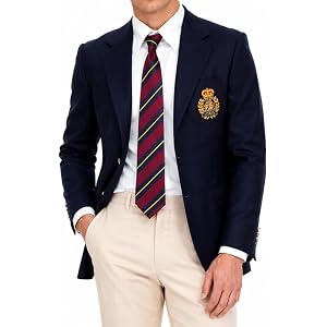 Antakodo Men’s Slim Fit School Style Blazer Single Breasted Crest Detail Formal Suit Jacket