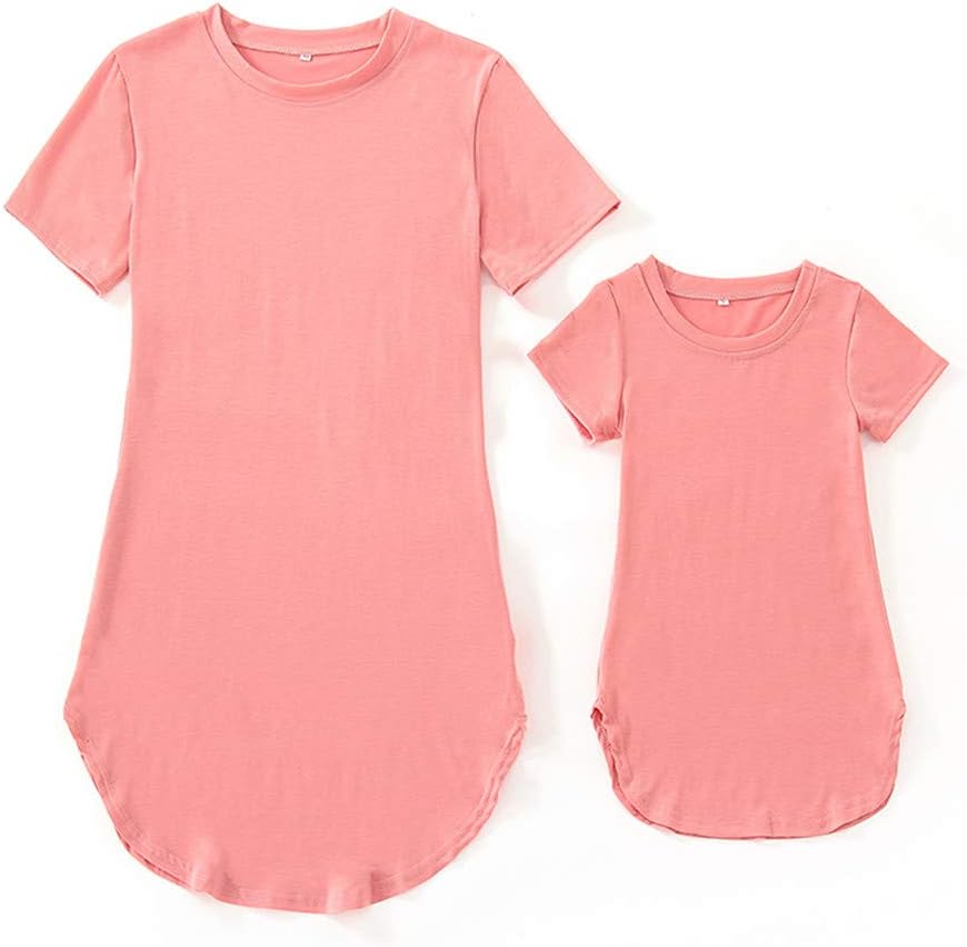 Parent-Child Shirt Dress Family Clothes Outfits Mommy and Me Matching Dress Short Sleeve Camo T-Shirt Summer Mini Dress