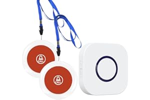 GREETMED Wireless Caregiver Pager Call Button System with Emergency Buzzer Buttons SOS Alert, 38 Melodies AB Buttons 1000+ Feet Range for Elderly Disabled Home Care, 1 Receiver + 2 Transmitters White