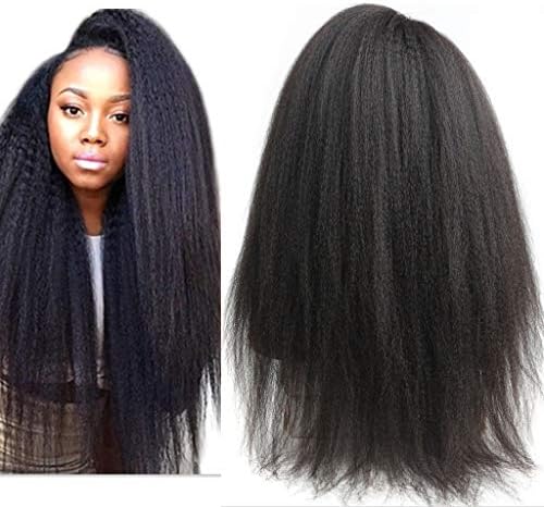 Italian Yaki Lace Human Hair Wigs For Black Women 150 Density Kinky Straight Lace Front Wigs Peruvian Yaki Wig Pre Plucked with Baby Hair Queen Plus Hair (20inch)