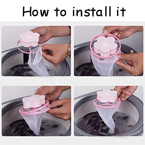 UNAOIWN Reusable Washing Machine Filter net lint Trap with Laundry Ball Pet Fur Remover Hair Catcher Fabric Softener Pouch Flower Floating lint mesh （6 Pack) - Thumbnail 2