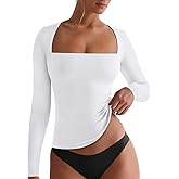 REORIA Fall Sexy Basic Square Neck Tops for Women Long Sleeve Double Lined Full Length Fitted T Shirts Tops