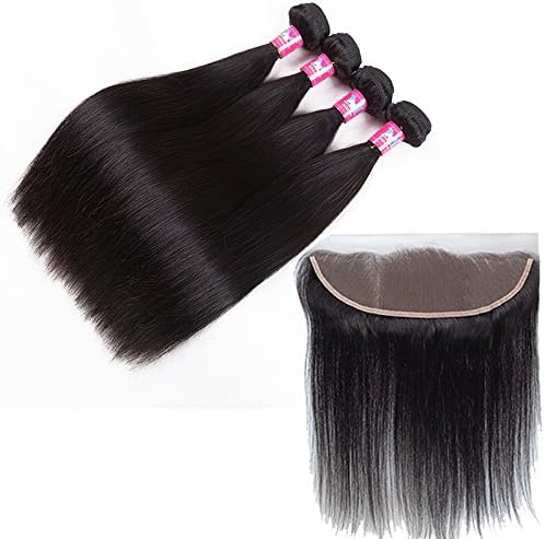 AliMomo Hair Bundles With Lace Frontal Brazilian Virgin Hair Straight 4 Bundles With 1 Pc 13x4 Frontal (22 24 26 26 with 20)