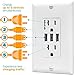 TOPGREENER 5.8A 3-Port USB Wall Outlet Charger, High-Speed In-Wall Electrical USB Socket, Duplex Tamper-Resistant Receptacle Plug, UL Listed, White