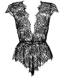 Anyou Womens Lingerie V-Neck Lace Bodysuit Mini