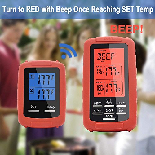 Meat thermometer digital grill oven or Highly smoker remote-reading food thermometers | The best wireless accessories for safe remote bbq grilling, kitchen cooking and smokers (red)