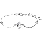 Ferkerylu Moissanite Bracelet for Women, 0.5ct 5mm Four-leaf Clover Dainty Diamond Bracelet, 18K Gold Plated Sterling Silver Bracelets for Women, Jewellery Gift for Women