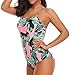 SESY Womens One Piece Swimsuits Sexy Backless Floral Printing Patterns Padded Push up Swimwear Turquoise