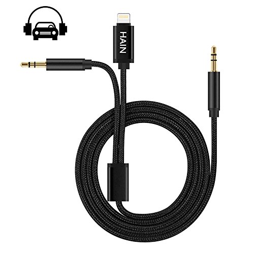 Hain Car iPhone 7 AUX Cord, Lightning Adapter Connection 3.5mm Male Stereo Jack Audio Cable, Compatible with iOS 10.3 &amp; Android Samsung Galaxy for BMW/Audi/Volkswagen/Toyota/Honda/KIA/Hyundai,1M/Black