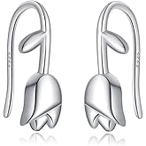 Reffeer Solid 925 Sterling Silver Flower Crawler Cuff Earrings Wraps for Women Teens Tulip Flower Wrap Earrings