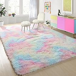 PAGISOFE 4x6 Rainbow Fluffy Soft Plush Area Rugs