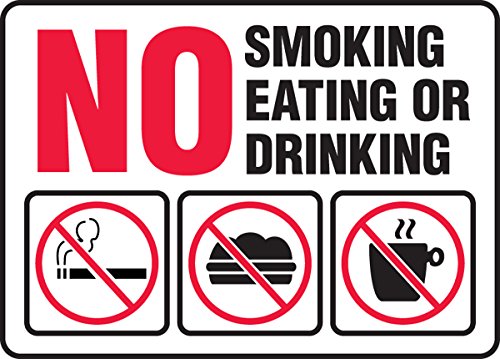 Accuform MSMK585VP Plastic Safety Sign, Legend"NO Smoking Eating OR Drinking" with Graphics, 10" Length x 14" Width x 0.055" Thickness, Red/Black on White