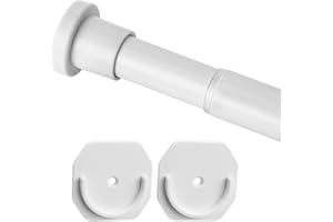LUVENIA Closet Rod - 30-50 Inches, No Drilling Closet Rod Extender Hanging - White Adjustable Clothes Hanging Bar, with Holder for Closet, Bathroom, Windows(with Holder)