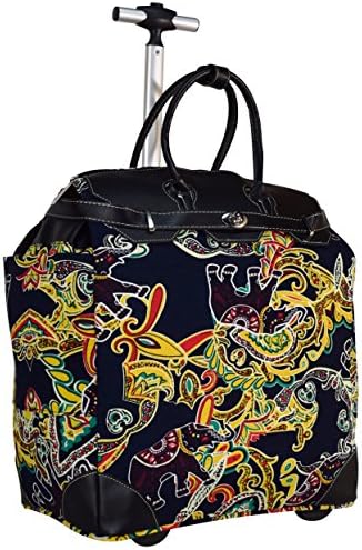 Chocolate New York Laptop Rolling 18" Computer Tote Briefcase Carry-On Luggage (Navy Paisley)