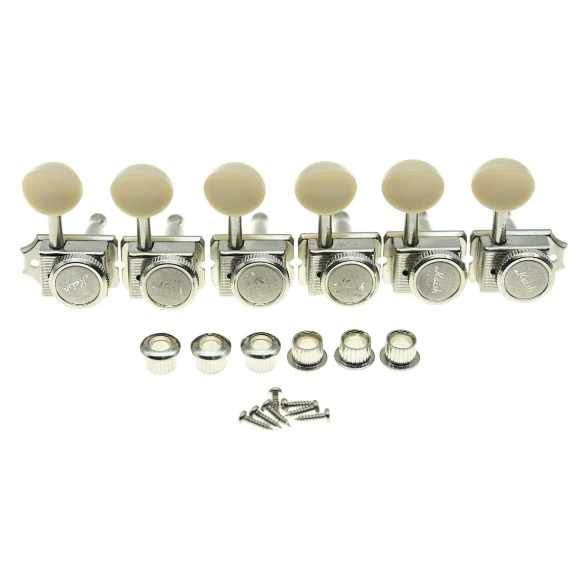 Dopro 6 Inline Vintage Style Locking Tuners Guitar Tuning Keys Pegs Lock Guitar Machine Heads Fits Strat Tele Guitars Nickel Kwith Ivory Button