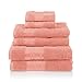 Superior 6-Piece Cotton Towel Set, Geometric Design, Dobby Border, Plush Quick Dry Towels, Decorative Bathroom, Spa, Includes 2 Bath, 2 Hand, 2 Face Towels/ Washcloth, Larissa Collection, Coral