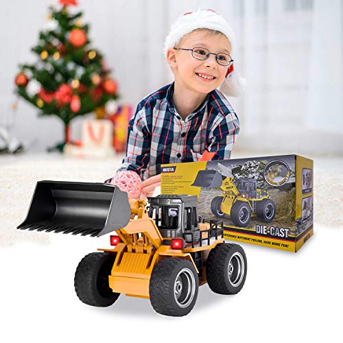 Yuboa Remote Control Truck RC Front Loader,RC Bulldozer Metal 6 Channel RC Tractor 2.4Ghz 4WD Construction Vehicle RC Truck Front End Loader Toy Present for Kids Boys Yellow