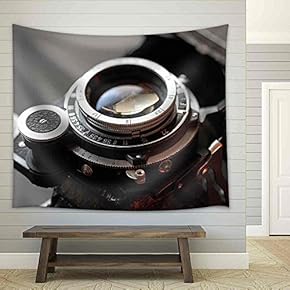 an Old Camera Lens Close-Up. - Fabric Wall Tapestry Home Decor - 51x60 inches