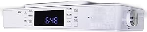 Tyler Bluetooth Under The Cabinet Universal Wireless Music System, Kitchen Clock Radio, FM Radio, Digital Clock, Hands Free Speakerphone with Microphone, LED Work Surface Lighting, White (TKS1WH)