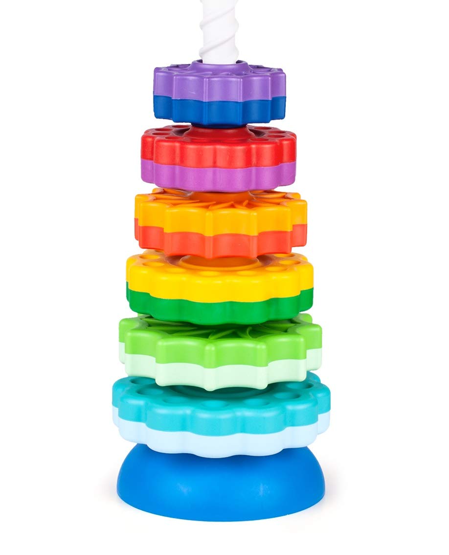 FANCY BABY Spinning Stacking Tower 40 cm Spinning Toys - Spiral Tower Toy - Rainbow Tower with Baby Stacking Rings - Early Development & Activity Toys