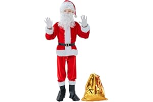 BERVYOSW Boys Santa Costume Kids Santa Suit 9 PCS Youth Santa Costume for Halloween Christmas Holiday Cosplay Party