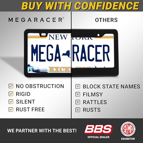 Premium Slim Matte Black License Plate Frames – 2 Pack, Rust-Free Stainless Steel & Rattle-Free, Street Legal, Universal with Screw Caps, Thin Metal Front & Rear Car Tag Holders for Men & Women