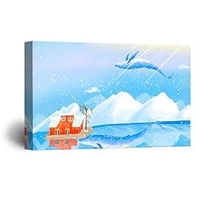 Hand Drawing Style Mystical Blue Whale Dancing Above The Ice Mountains Gallery 12x18 inches