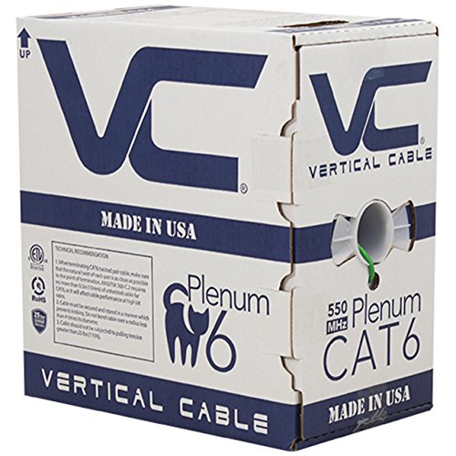 Vertical Cable CAT6, 550 MHz, UTP, 23AWG, 8C Solid Bare Copper, Plenum, 1000ft, Green, Bulk Ethernet Cable - Made in USA