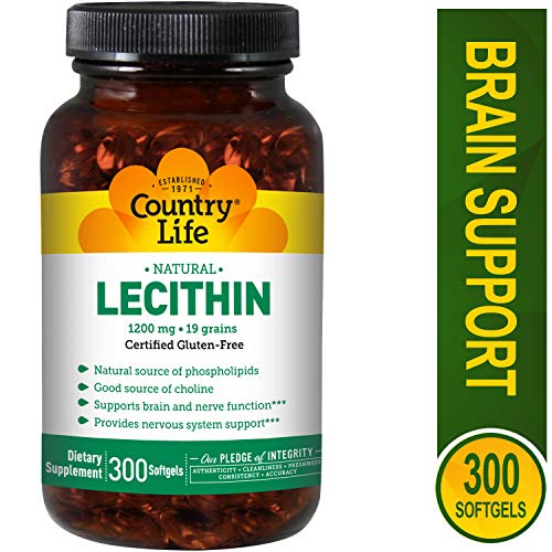 Country Life Natural Lecithin 1200 MG, 19 Grains, 300 Softgels Amazon