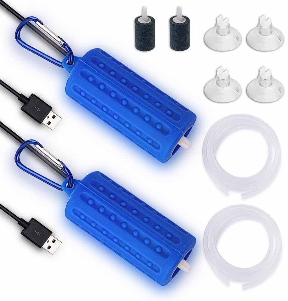 Photo 1 of 2 PCS USB Air Pump Aquarium Ultra Quiet Oxygen Pump for Fish Tank with Hanging Buckle (Blue - 2PCS)