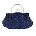 NIANWUDU Chichitop Beaded Sequin Design Flower Evening Purse Large Clutch Bag, Navy Blue