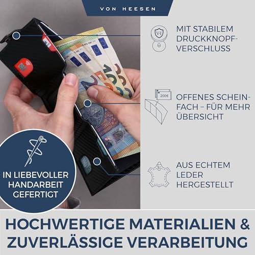 VON HEESEN Slim Wallet with RFID Protection, for Men and Women, Mini Purse, Credit Card Case, Small Wallet, Black carbon