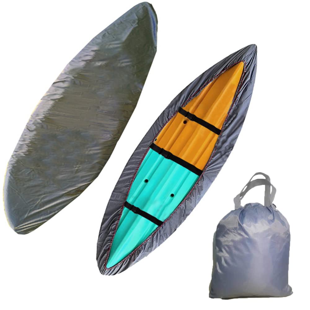 SaiDeng Waterproof 420D Kayak Cover,Oxford Cloth UV Protection Kayak Covers for Outdoor Storage, Universal Canoe Storage Dust Cover Sunblock Shield for Fishing Boat Paddle Board(13.4-14.7ft)