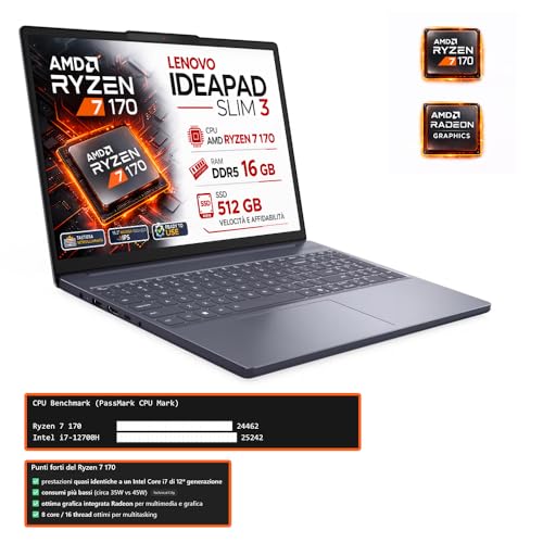 Lenovo, Ryzen 7 170.8 Core Laptop, 16GB DDR5 Ram, 15.3 Inch IPS Display WUXGA FHD+, 512GB PCI Nvme SSD, Wi-Fi 6, Bt, USB Type-C, Backlit QWERTY Keyboard, Ready to Use