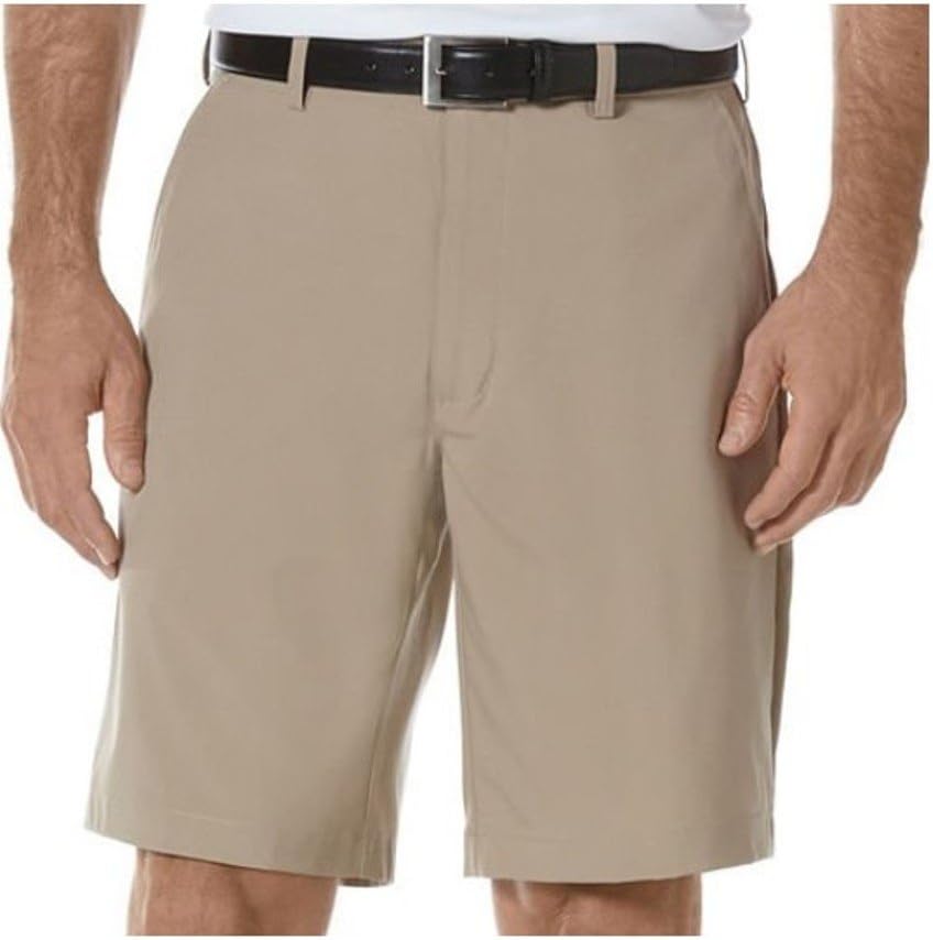 Men's Flat Front Expandable Waist Golf Shorts (40, Khaki)