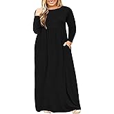 Nemidor Plus Size Maxi Dress for Curvy Women Fall Casual Loose Long Sleeve Dresses with Pocket 14-26
