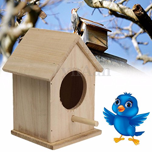 Hot Sale! Wooden Bird House Feeder Wild Birds Nest Home Garden Nesting With Wood Stick