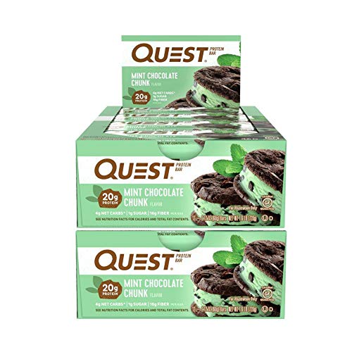 Quest Nutrition Protein Bar Mint Chocolate Chunk. Low Carb Meal Replacement Bar w/ 20g+ Protein. High Fiber, Soy-Free, Gluten-Free (24 Count)