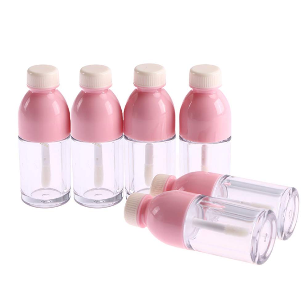 UTENEW 6 Pack Pink Beverage Bottle Shaped Empty Lip Gloss Tube Containers Clear Mini Refillable Lip Balm Bottles With Rubber Inserts, 8ml