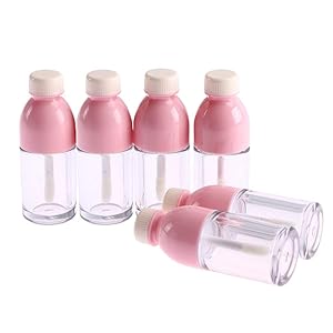 UTENEW 6 Pack Pink Beverage Bottle Shaped Empty Lip Gloss Tube Containers Clear Mini Refillable Lip Balm Bottles With Rubber Inserts, 8ml