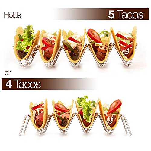 image for ELLTERA Metal Taco Holder Stand 2 PACK - BONUS NON-SLIP MAT - Premium 