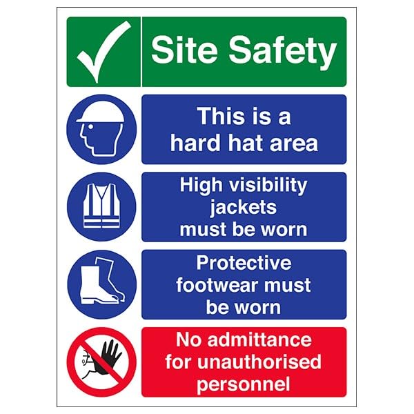 V Safety Warning Building Site - Multi Hazard Site Safety No Admittance - 300 X 400MM Safety Sign With Snap Frame