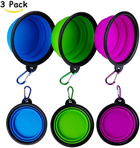 GDPETS Portable Dog Bowls, FDA Approved Food Grade Silicone Pet Feeder, Travel Portable Dog Water Collapsible Bowl (3 Pack) with Carabiners, Foldable Food Water Feeder