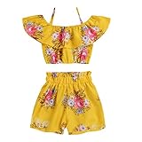 Toddler Baby Girl Floral Halter Ruffled Outfits Set Strap Crop Tops+Short Pants 2 PCS Clothes Set