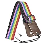 Artempo Cotton Ukulele Strap with Leather End and Uke Strap Button Adjustable Length up to 140 cm,( Rainbow Color)