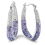 Sterling Silver Purple and White Hoop Earrings made with Swarovski Crystals