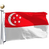 Singapore Flag Large 3x5 Ft, Moderate-Outdoor Both Sides 100D Polyester,Canvas Header and Double Stitched - Brass Grommets for Easy Display, 3' x 5' Singaporean Flags