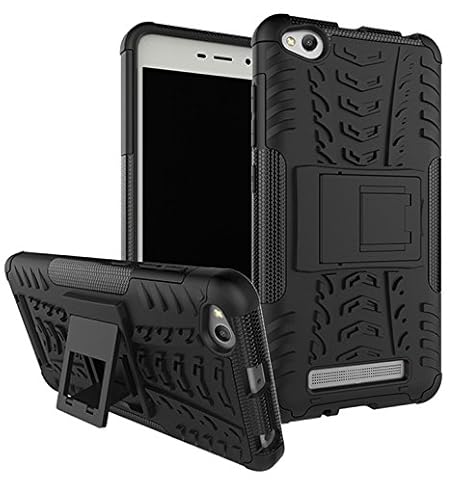 WOW Imagine Defender Tough Hybrid Armour Shockproof Hard PC + TPU with Kick Stand Rugged Back Case Cover for XIAOMI MI REDMI 4A - Black