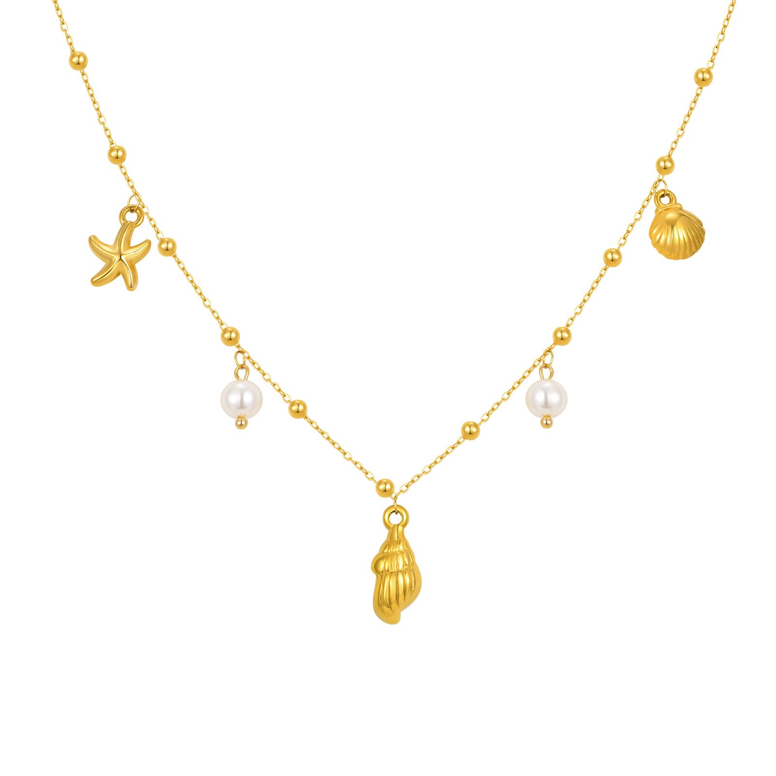 Gold Shell Necklace for Women - 14k Gold Plated Seashell Charm Necklaces,Dainty Non Tarnish Stainless Steel Beach Vacation Choker Jewelry Gift,Ocean Sea Shell Starfish Charms Cute Necklaces for Summer